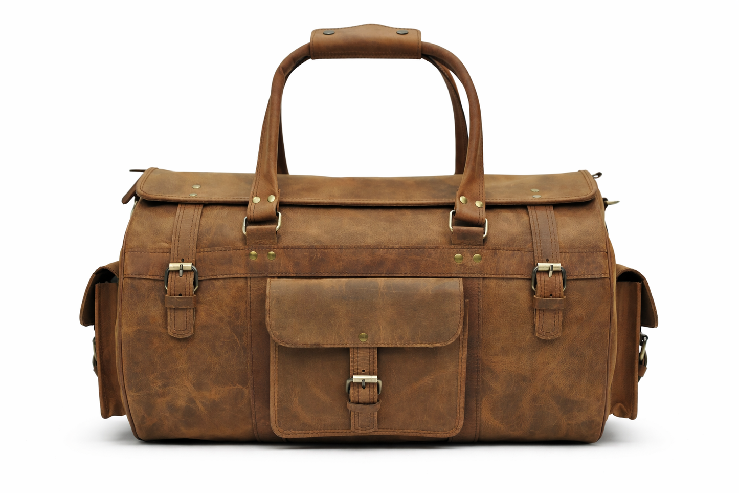 Tan Leather Travel Duffel Bag
