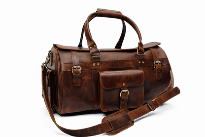 Vintage Brown Leather Duffel Bag