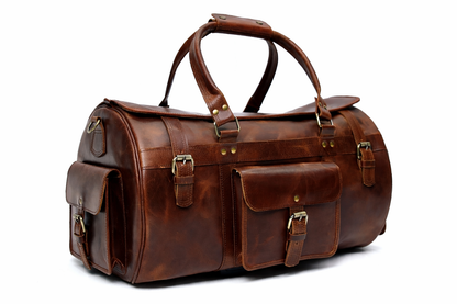 Vintage Brown Leather Duffel Bag