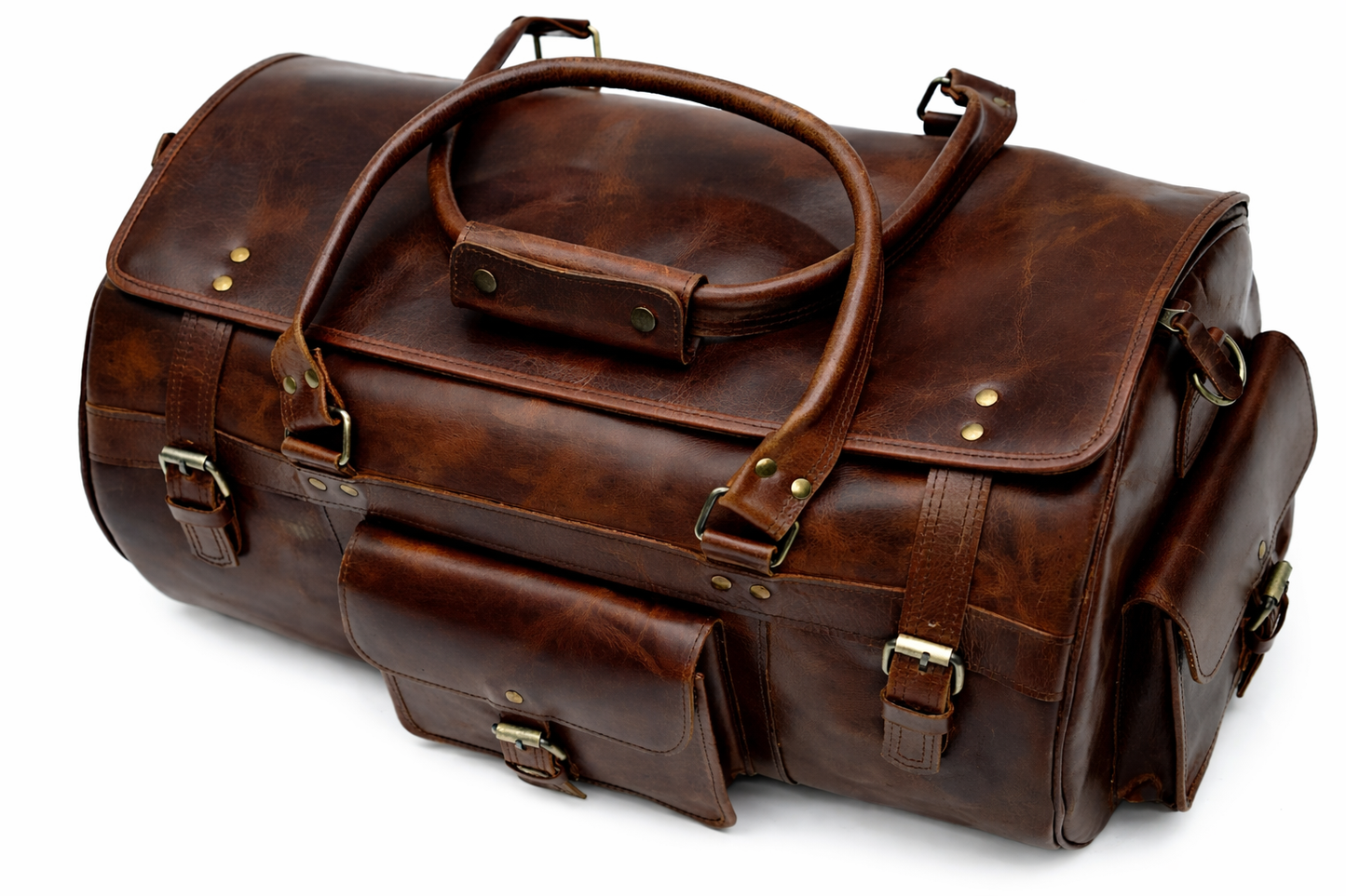 Vintage Brown Leather Duffel Bag