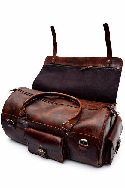 Vintage Brown Leather Duffel Bag