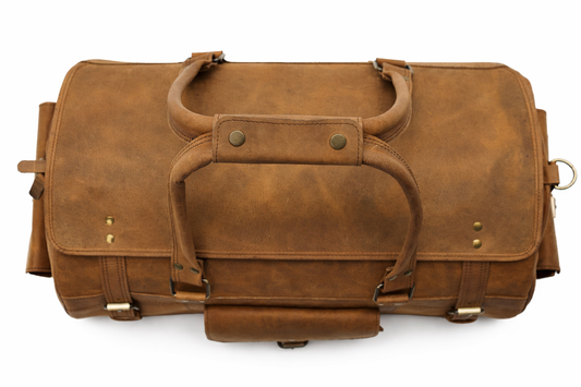 Tan Leather Travel Duffel Bag