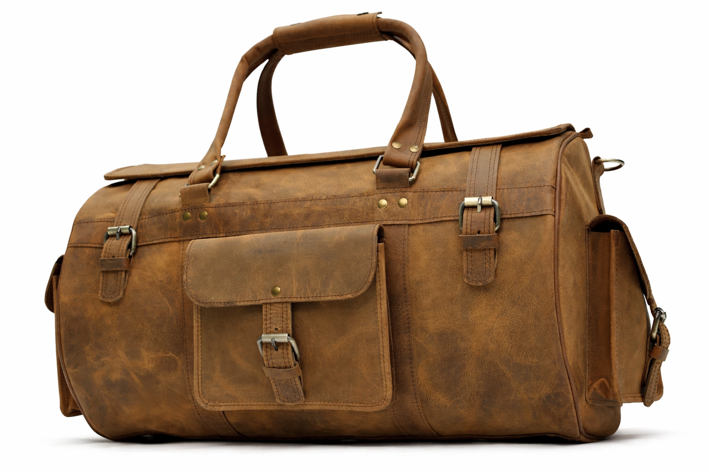 Tan Leather Travel Duffel Bag