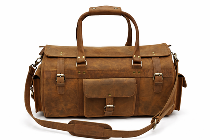Tan Leather Travel Duffel Bag
