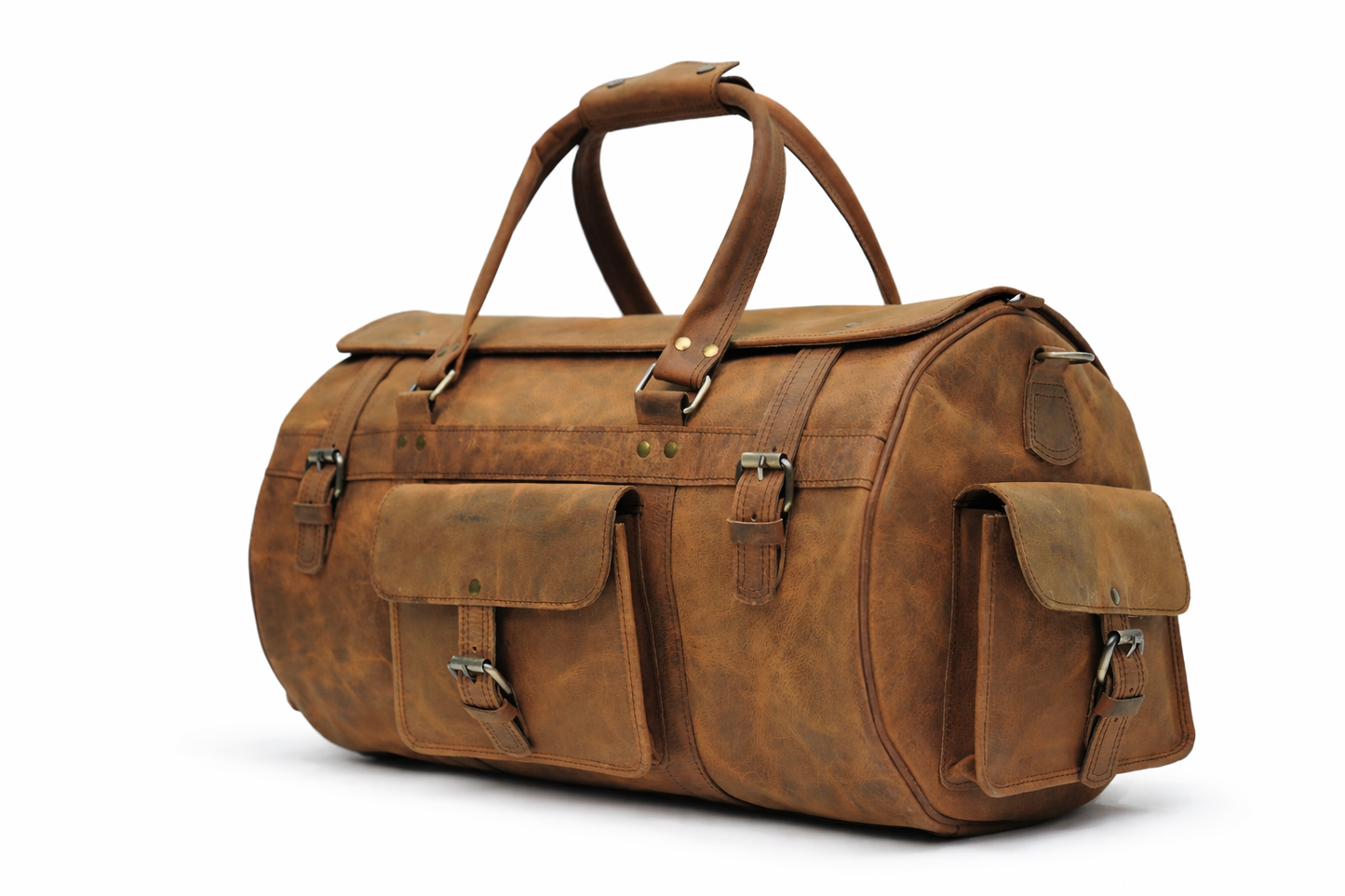 Tan Leather Travel Duffel Bag