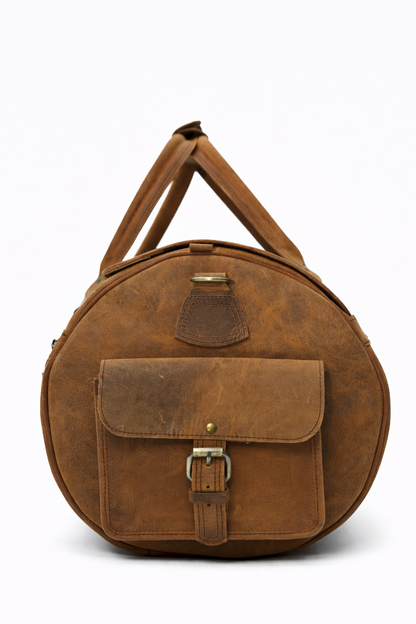 Tan Leather Travel Duffel Bag