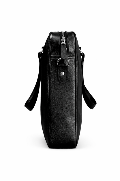 Black Leather Multi-Pocket Briefcase