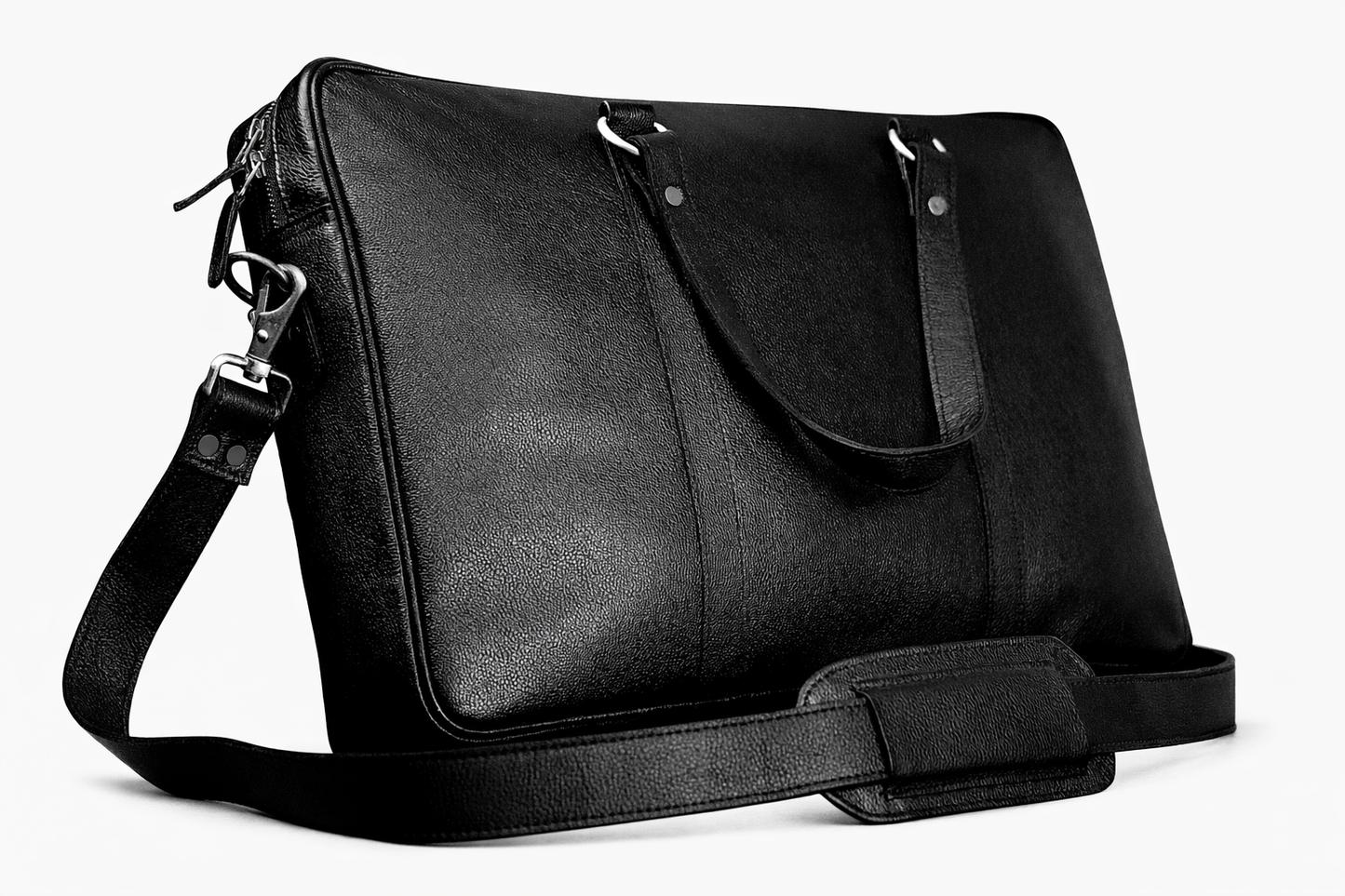 Black Leather Multi-Pocket Briefcase