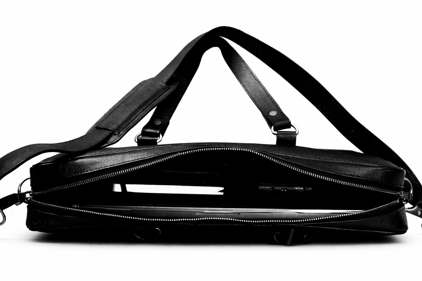 Black Leather Multi-Pocket Briefcase