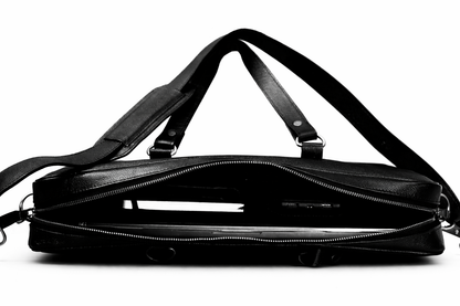 Black Leather Multi-Pocket Briefcase